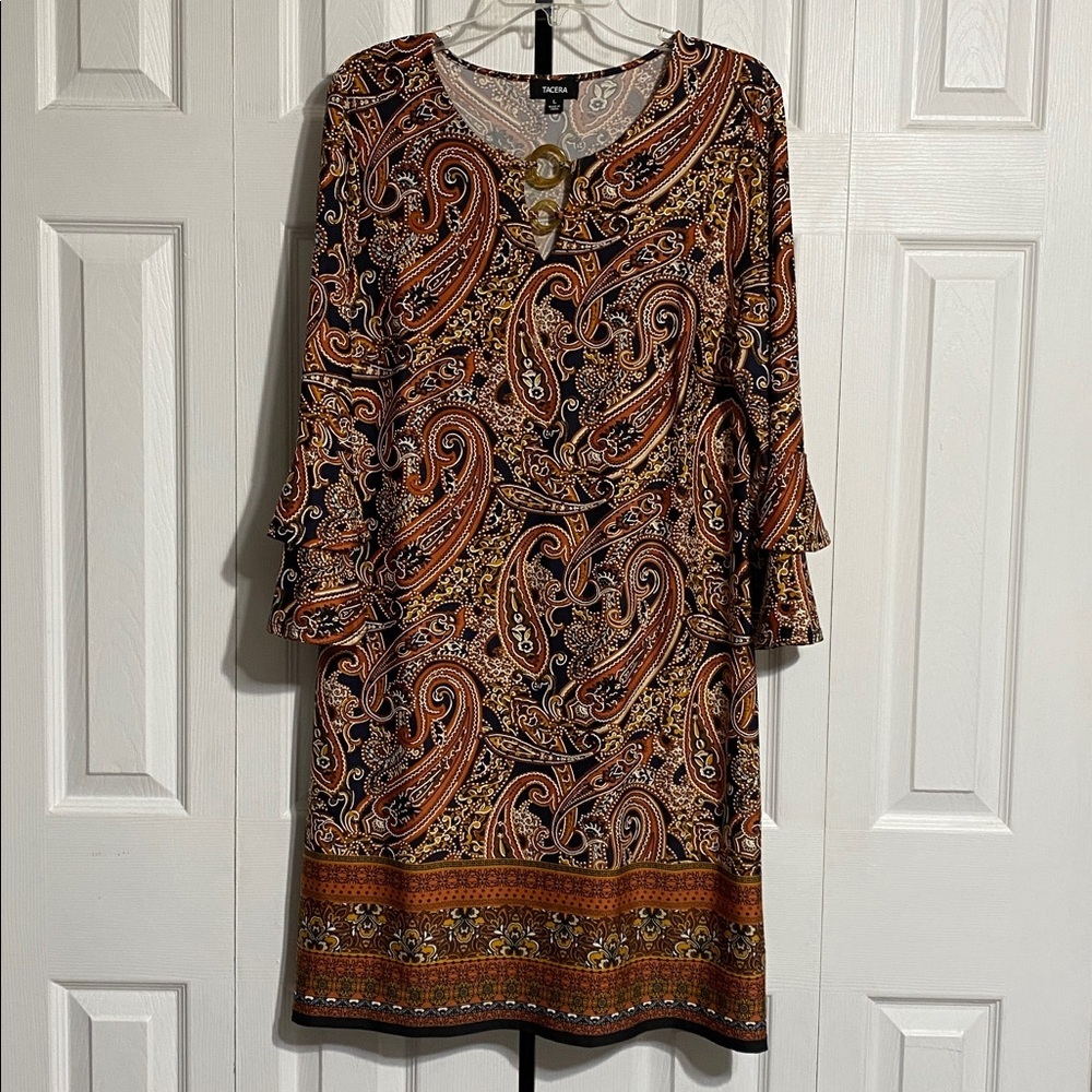 Tacera Shift Dress Multi-color Paisley Boho floral dress size LARGE